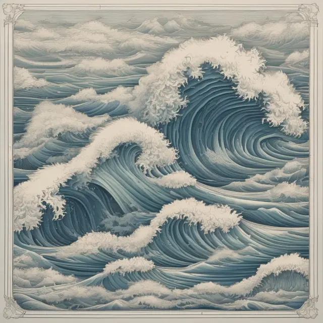 An ocean threatening to consume complex project management diagrams, emphasizing the importance of focus and simplicity