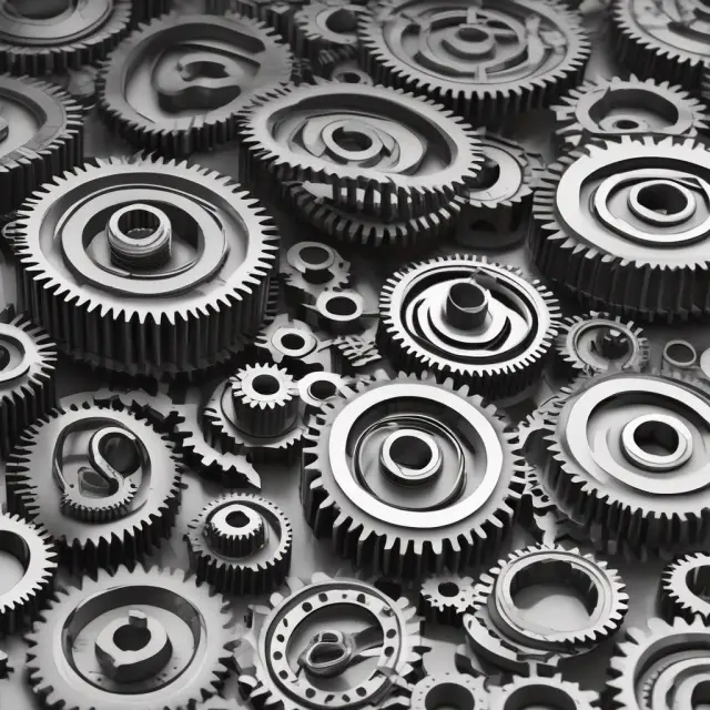 Interconnected gears symbolizing standardization and consistency across finance, contracts, and technology using boilerplates