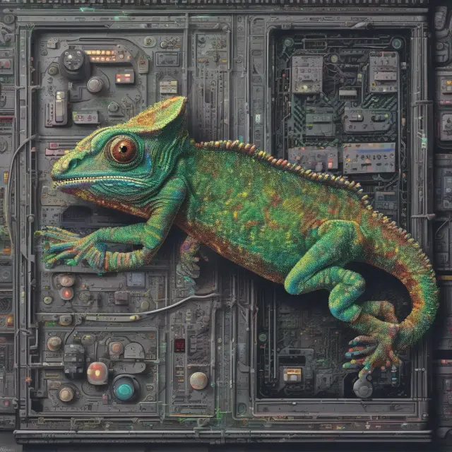 Chameleon transforms between fraudulent software interfaces, symbolizing the evolution of boiler room schemes.