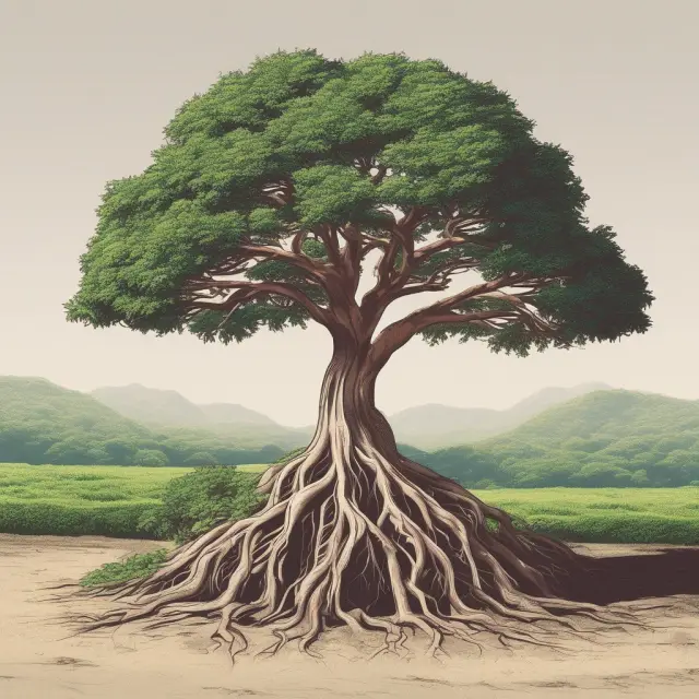 Two sturdy banks depicted as trees, their roots intertwined with bank-owned life insurance policies, nourishing employee benefits.