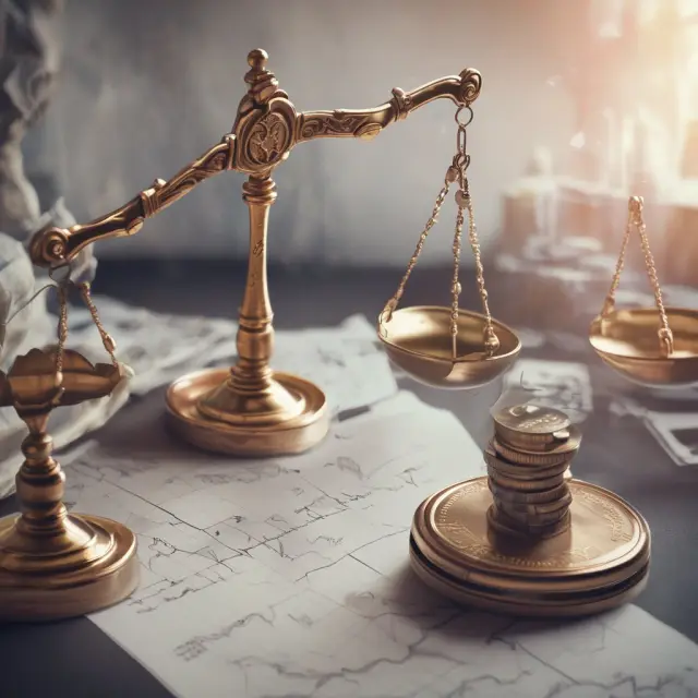 Scales with Bollinger Bands symbolizing opportunities, showing advantages and disadvantages in equilibrium
