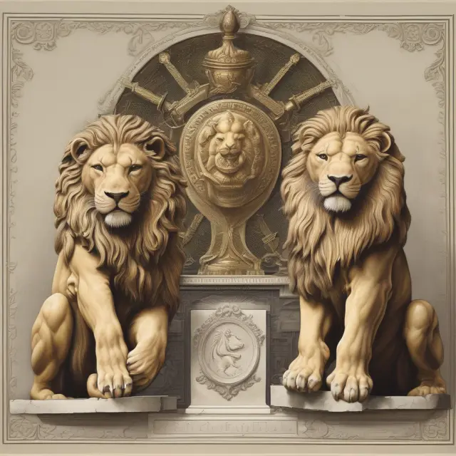 Two statuesque lions flank a bond: one representing affirmative covenants (requiring issuer actions), the other negative (prohibiting risky behaviors)