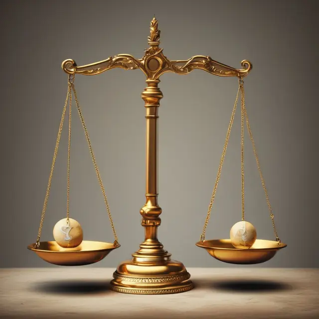 Golden scale with one side holding the par value, and the other, market price of a bond; investors assess the difference as potential capital gain