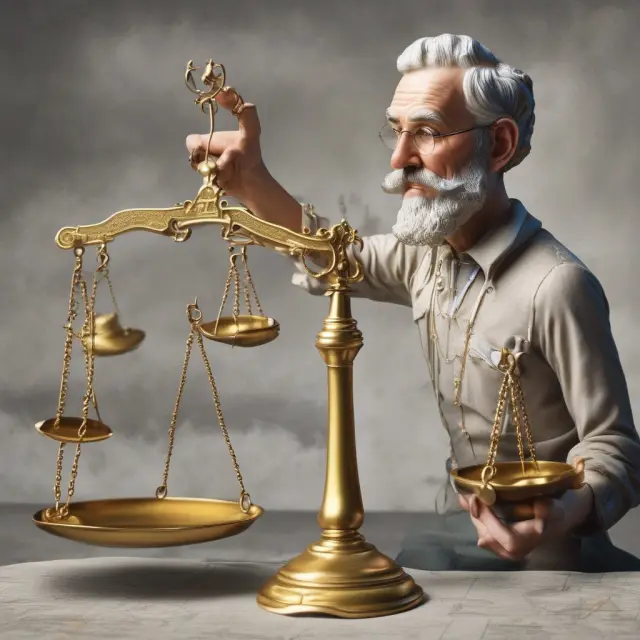 A bondholder weighs the risks and rewards of holding discounted bonds, shown as golden bonds and silver coupons on scales