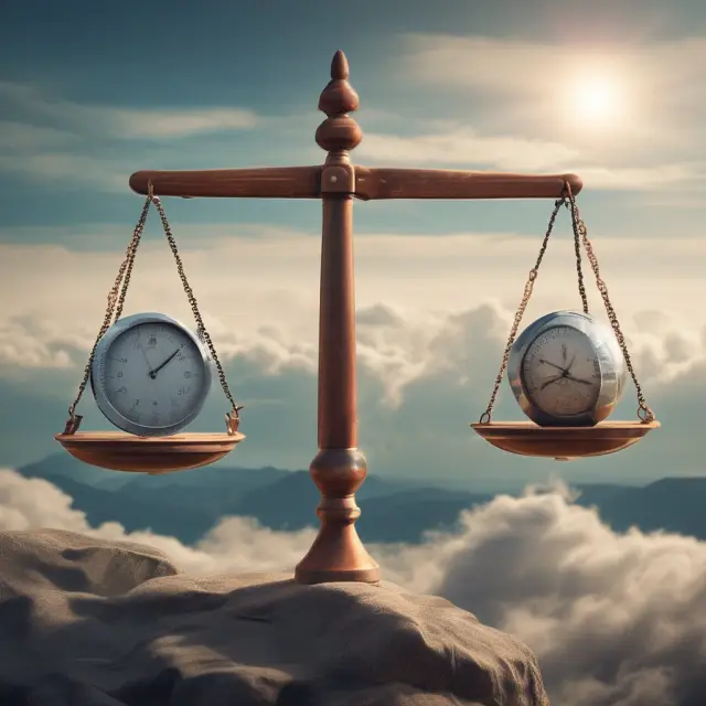 A person balancing investment objectives (represented by weights) and investment horizon on a scale, symbolizing selecting the right bond ETF.