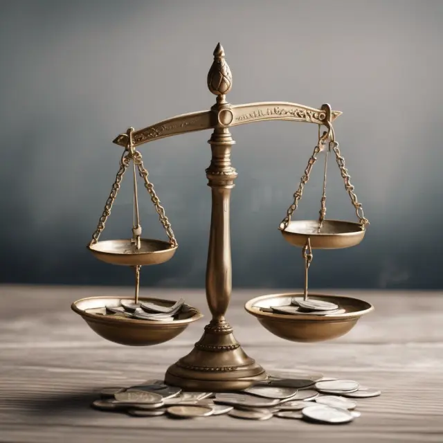 Two scales balanced between a golden bond ETF scale representing tax efficiency, and a silver fee scale. In the background, various graphs illustrate returns and expenses.