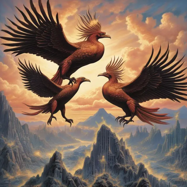 Three phoenixes symbolizing S&P, Moody