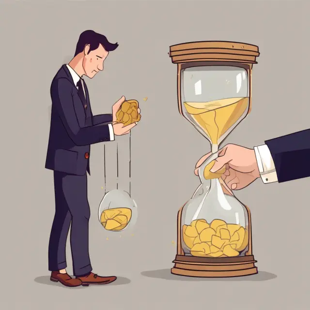 An hourglass symbolizes bond maturity while a bond issuer pours gold coins into an investor