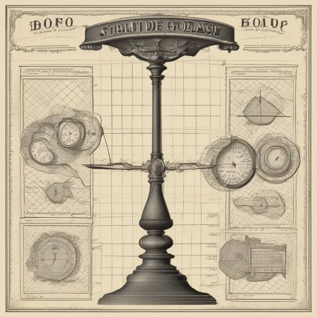A bond balanced on a scale with fractional periods, partial years, and accrued interest depicted as weights.