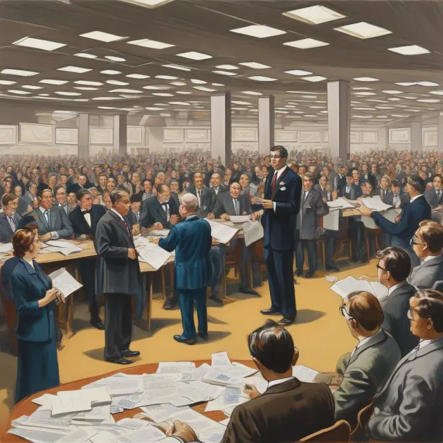 Vibrant image of a bustling bond auction featuring various bonds with different maturities, face values, and credit ratings