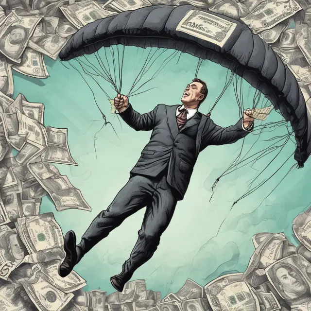 A skilled bond trader flying high above an ocean of economic data, steering their path through the wind with a parachute of bond futures contracts