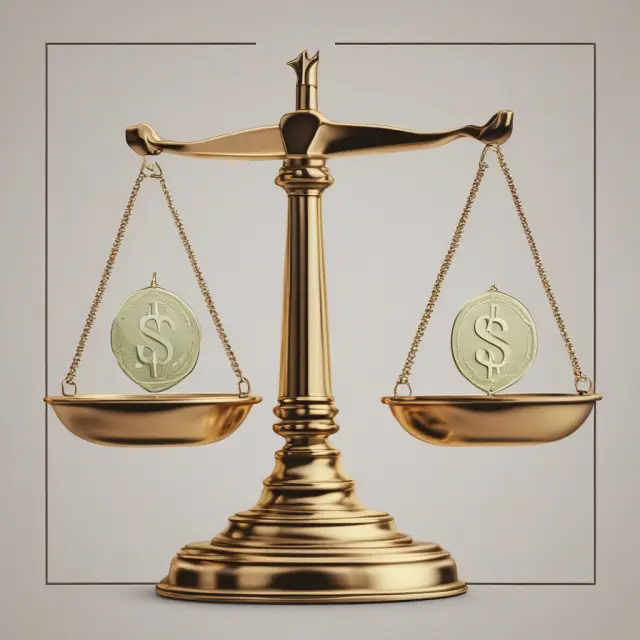 Golden S&P logo atop a balance scale holding a credit rating chart, emphasizing their correlation in assessing bond risk and investor returns.