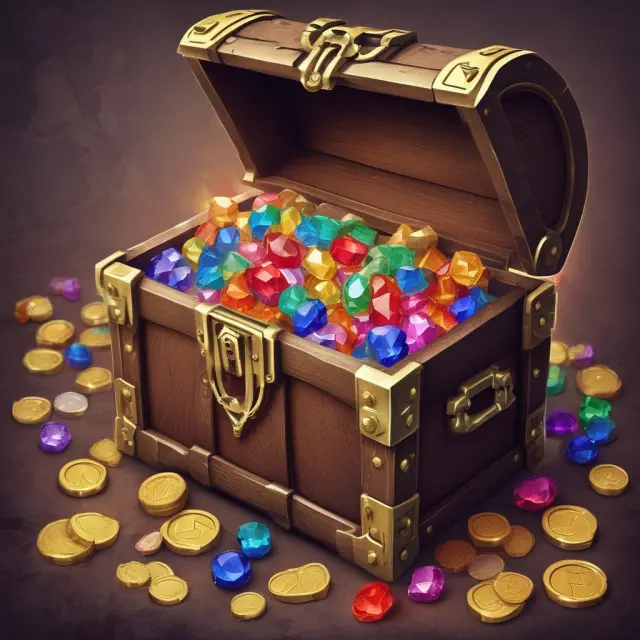A treasure chest filled with gold coins and precious gems, symbolizing a well-diversified bond portfolio
