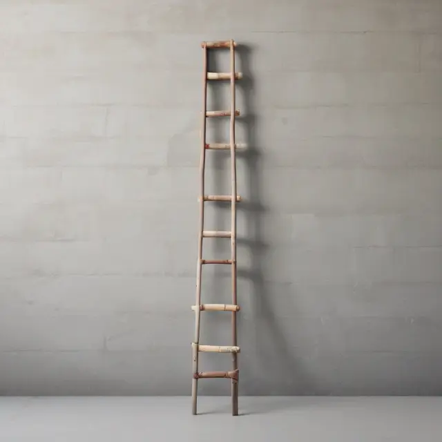 An image of a wooden ladder with ten rungs, symbolizing different maturities in an investment portfolio, leaning against a solid foundation to illustrate bond diversification and yield