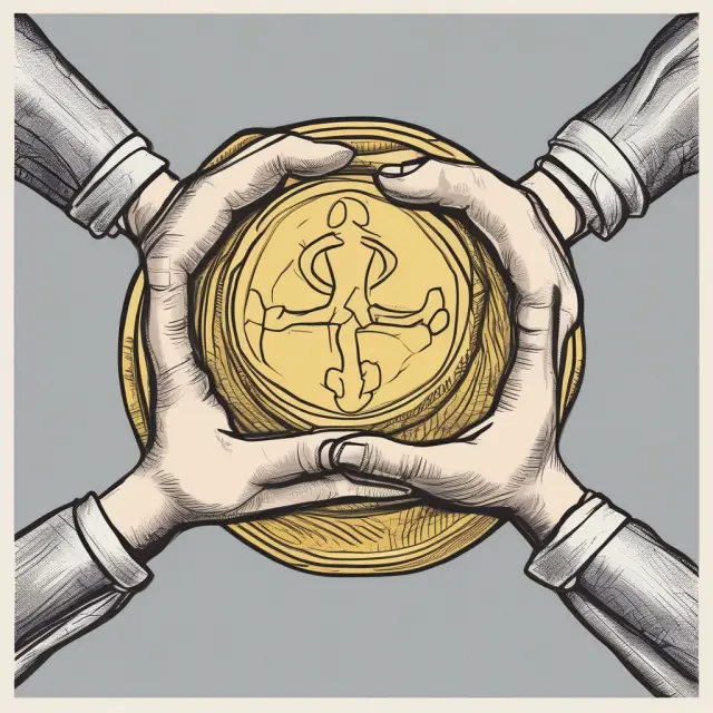 Two hands, one representing an employee and the other an institutional investor, shaking over a golden coin symbolizing bonuses and fruitful collaboration.