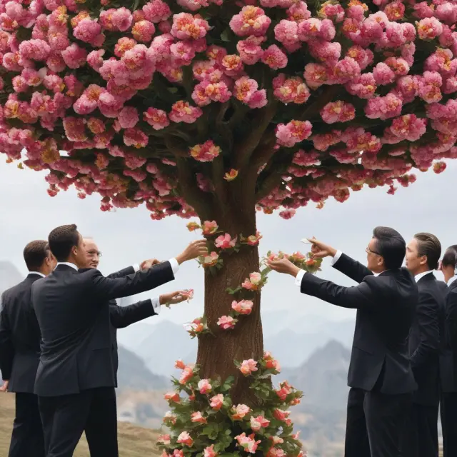 Image: Shareholders holding flowers representing new bonus shares, with a tree symbolizing the company
