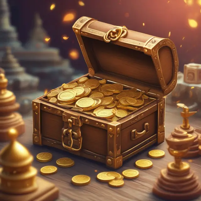 Companies distributing bonus shares represented by gold coins emerging from a treasure chest, illustrating the rewarding nature of investing.
