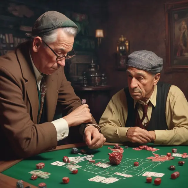 An image featuring a professional bookmaker skillfully creating intricate webs of odds on a loom, contrasted with an amateur struggling to catch falling dice.