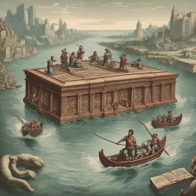 Book runners paddling through turbulent waters, symbolizing their role in shaping the investment banking industry throughout history