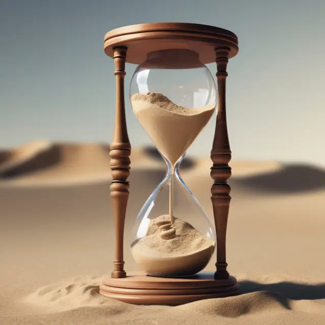 An hourglass filled with gears representing orders; high demand indicated by sandflowing faster than usual.