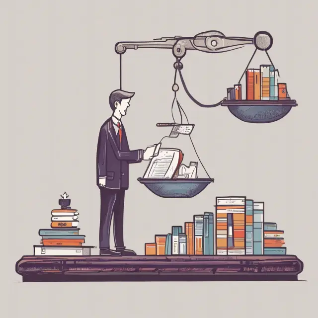 An investor weighs book-to-market ratios on a balance scale, considering whether stocks are undervalued or overvalued