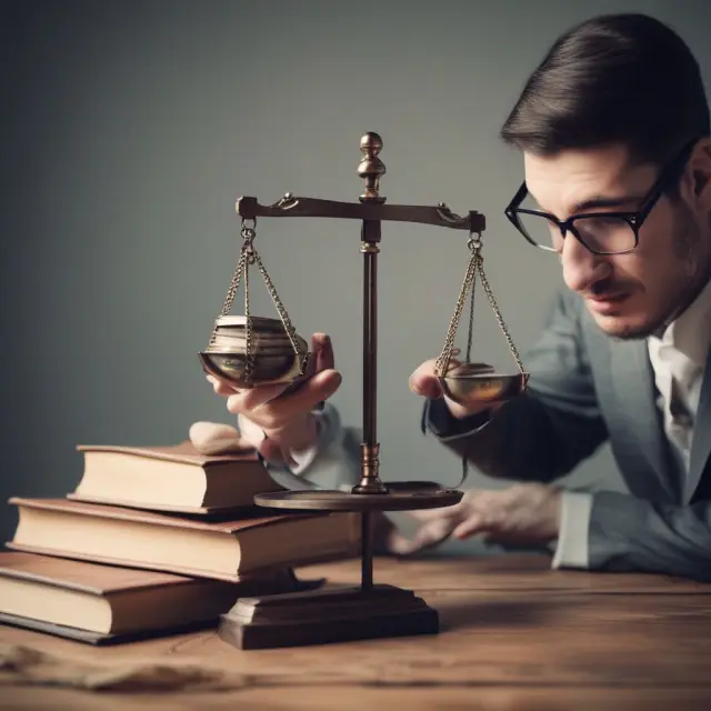 An investigator balances two scales: one representing book value (assets) and the other showing market value. This visualization reflects calculating a company