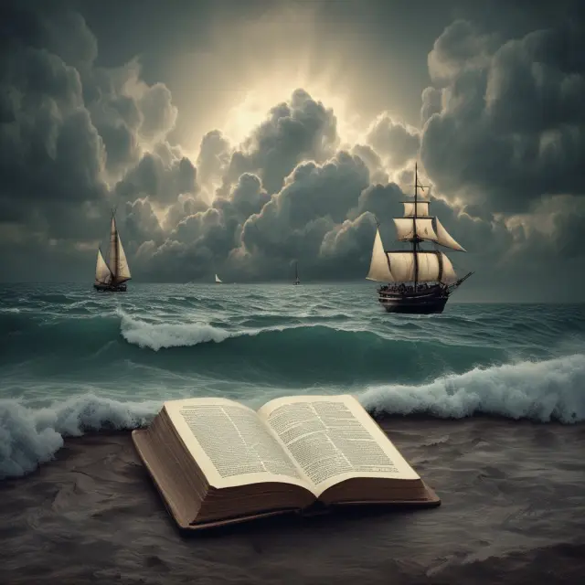 An image of a shipwreck anchored by an old balance sheet (book value), with storm clouds representing intangible assets. Sailboats symbolize future growth prospects on the horizon.