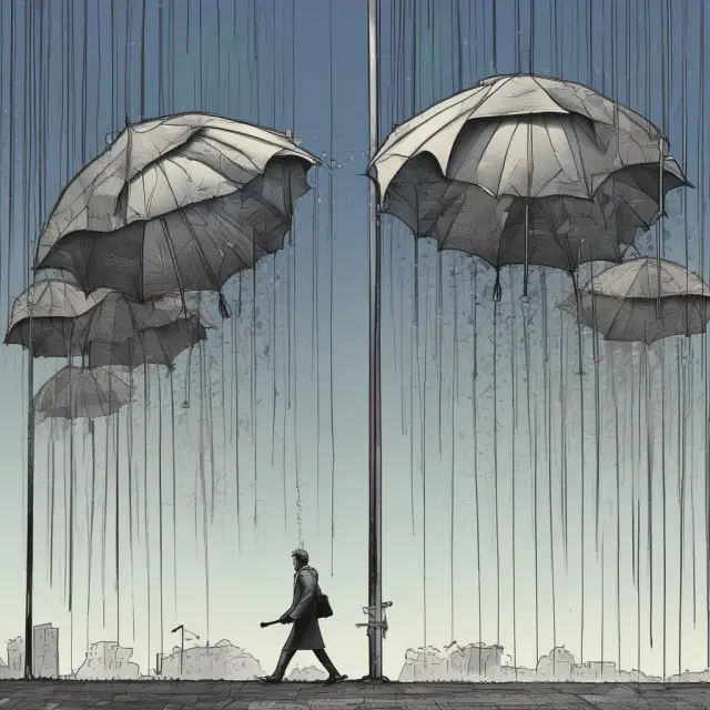 Image of a government umbrella protecting an economy represented by a tree during a storm, emphasizing fiscal policy as a tool for economic resilience