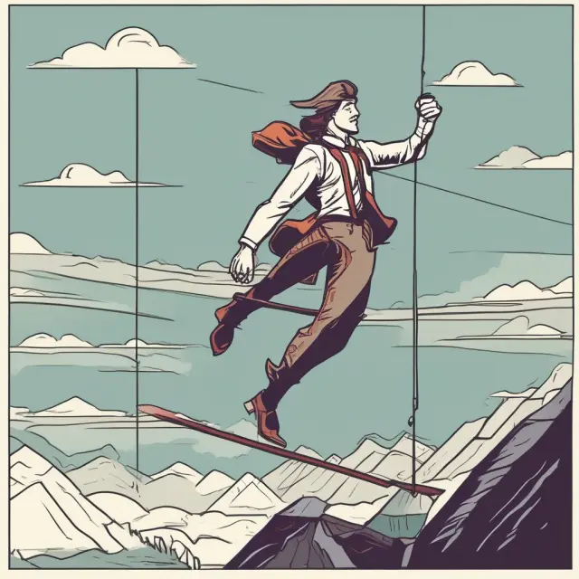 An entrepreneur balances between personal finances and business growth on a tightrope while managing resources in the bootstrapping process
