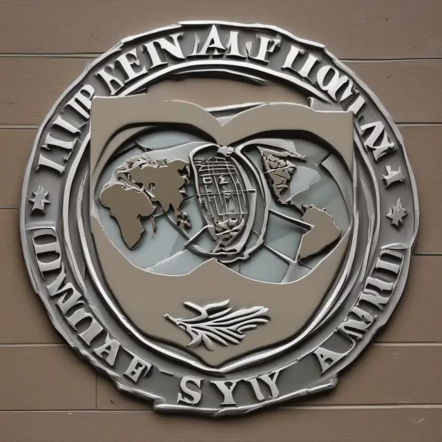 The IMF symbolically administering healing to a fractured globe, using SDRs as balancing tools