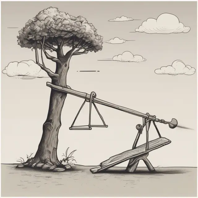 Collateral assets balancing a seesaw representing a borrowing base. Asset values determine loan adjustments.