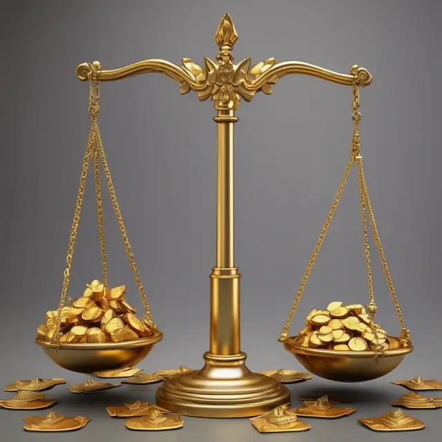 Golden scales with exports and imports represented as weights. The image reflects the delicate balance between a country