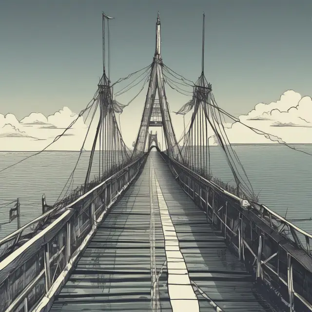 Private partner constructing a bridge (BOT project) and sailing towards the government, symbolizing the build-operate-transfer phases