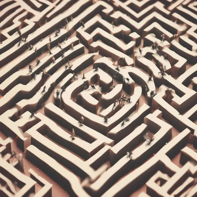 Image: An intricately designed maze with worker ants carrying diverse customers as precious gems, flowing smoothly through the service process.