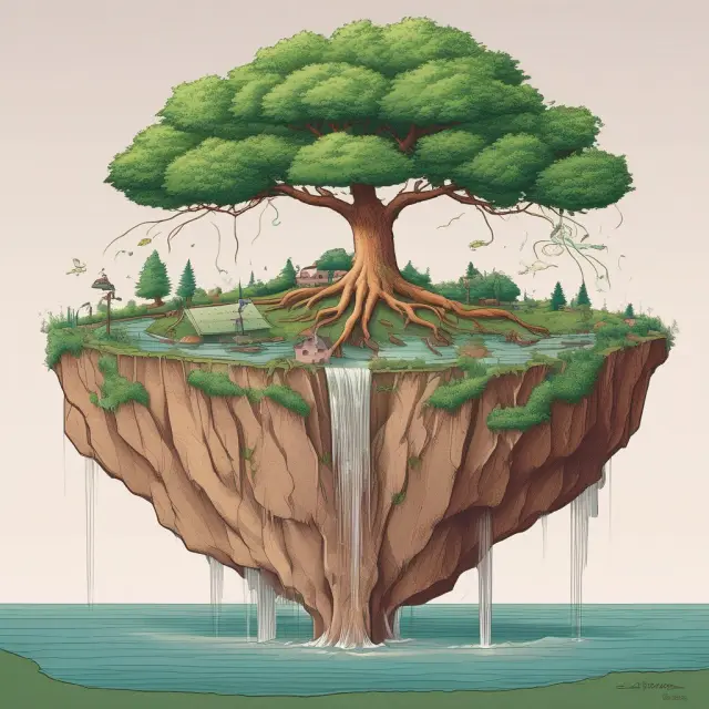 A waterfall of revenue streams (top line) feeding a tree