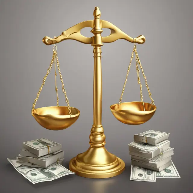 A golden scale balances net income against expenses, representing the impact of bottom line on companies and investors.