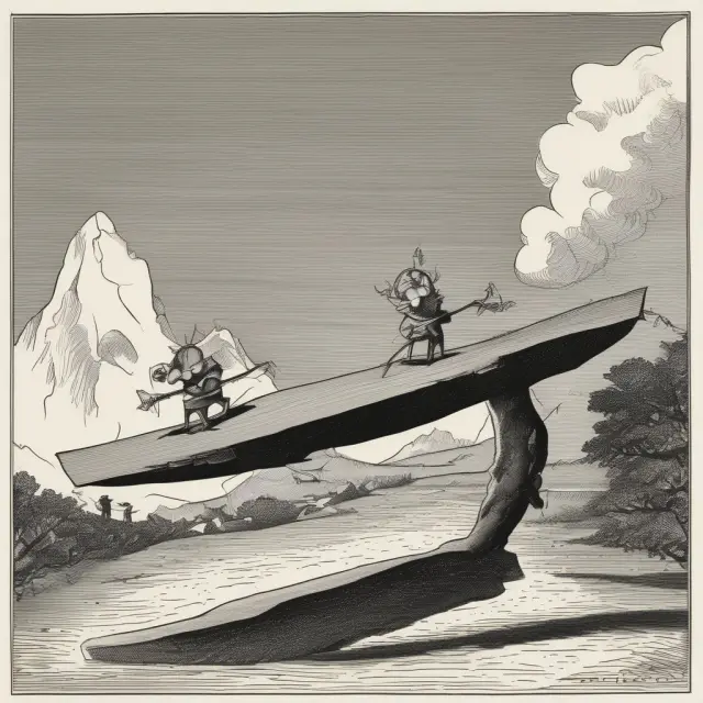 A see-saw with one side symbolizing sufficient funds and the other representing insufficient funds. The image represents the balance between a good check (funded) and a bounced check.