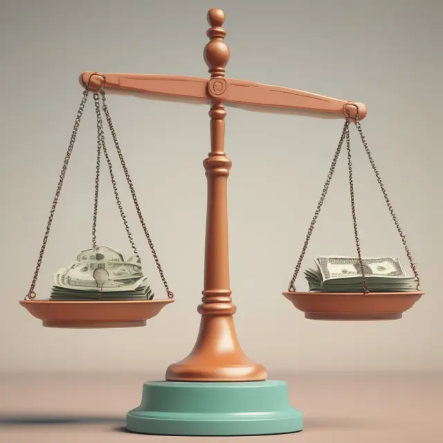 An image of a balance scale tipping towards a full checking account, representing effective strategies to prevent bounced checks