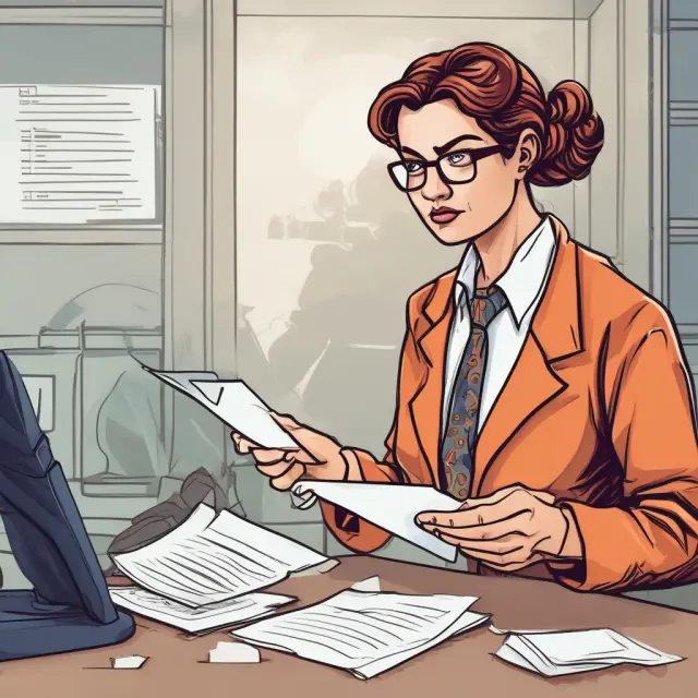 Bank clerk handing a warning letter to a customer about a bounced check, emphasizing early notification and account monitoring.