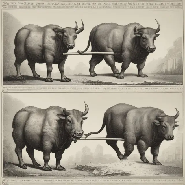 Two boxers - one with a long (bull call) and another with a short (bear put) position - balanced on a seesaw representing interest rate fluctuations