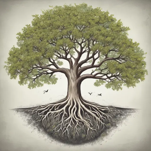 A flourishing tree symbolizing talent retention through government investment, education, opportunities, and competitive compensation amidst a dynamic landscape of global mobility