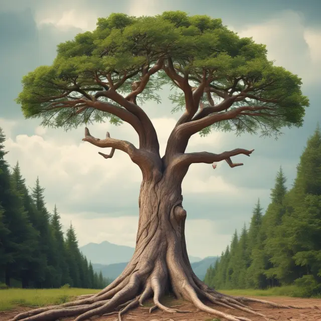 Two intertwining trees symbolizing branch and departmental accounting, representing the growth and consolidation of an organization