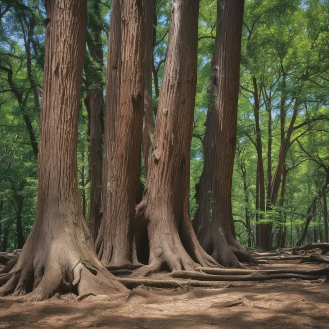 Visualization of the dominance of JPMorgan Chase, Bank of America, Wells Fago, and Citibank in branch banking with four colossal trees symbolizing their growth