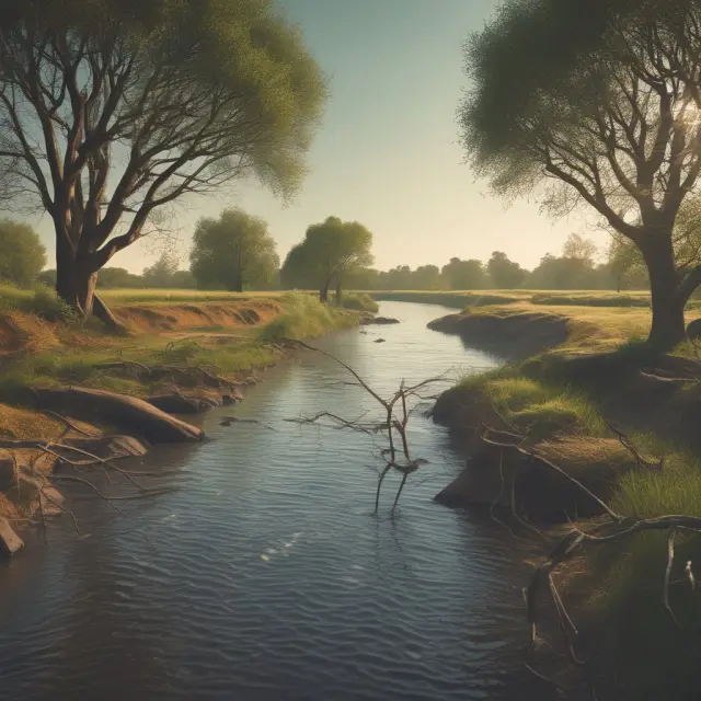 A dynamic riverbank illustrating the merging of traditional branch banking with digital services
