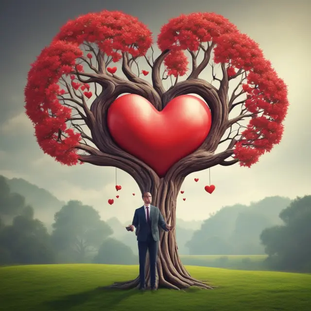 Branch manager overseeing a blooming tree representing a successful financial institution, with roots symbolizing customer relationships and branches illustrating team leadership