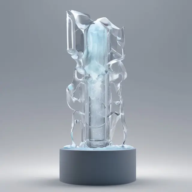 A delicate ice sculpture atop a brand identity, symbolizing brand extensions facing challenges such as consistency and expectations.