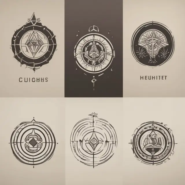 An image showcasing ancient symbols morphing into modern logos, illustrating the history and transformation of brand identity