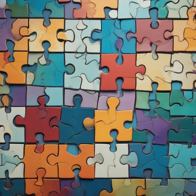 A visually rich mosaic of puzzle pieces representing Name, Logo, Copy Tone, Product Look, and Social Media Presence, forming the foundation for a strong brand identity.