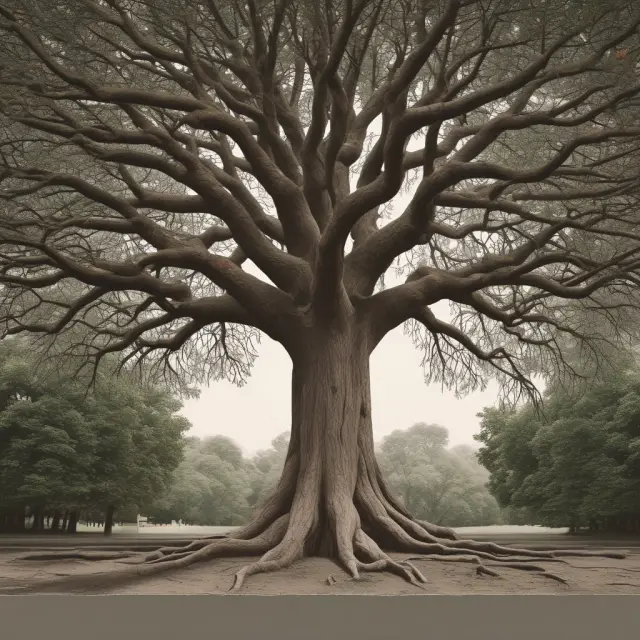An enchanting forest of branding giants, their roots intertwined and steadfast, symbolizing the power and importance of a consistent visual identity.
