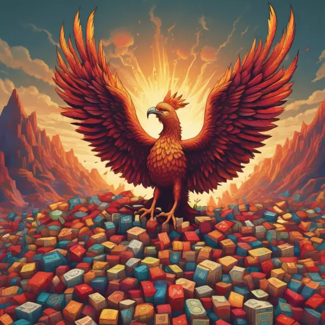 Phoenix rising from stacked products, representing brand loyalty through delivering best-in-class quality.